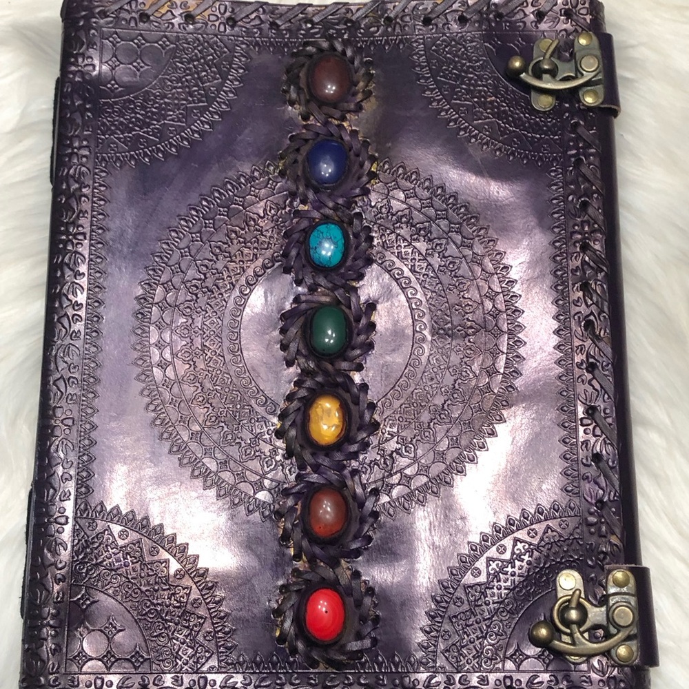 Seven Chakra Medieval Stone Embossed Handmade Jumbo Leather Journal